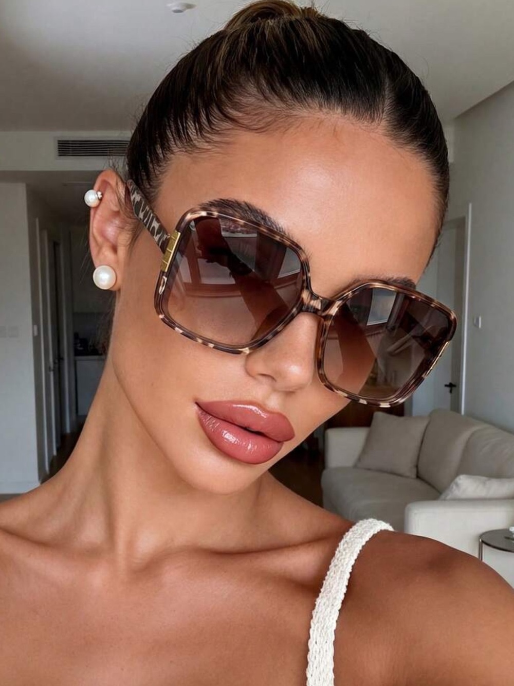 1 Pair Unisex Large Frame Leopard Ombre Glasses, Essential Accessory